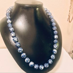 Vintage Hand Knotted Asian Ceramic Beaded Necklace